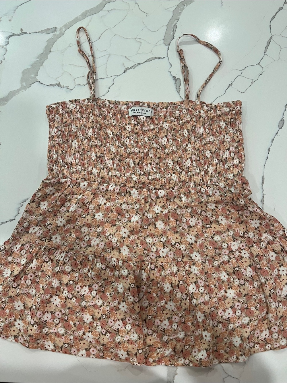 Paper Crane Pink Brown Floral Smocked Cami